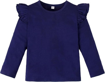 12M-14Y Toddler Baby Girls T Shirt Solid Color Blouse Ruffle Top Cotton Casual Tees Plain Shirt