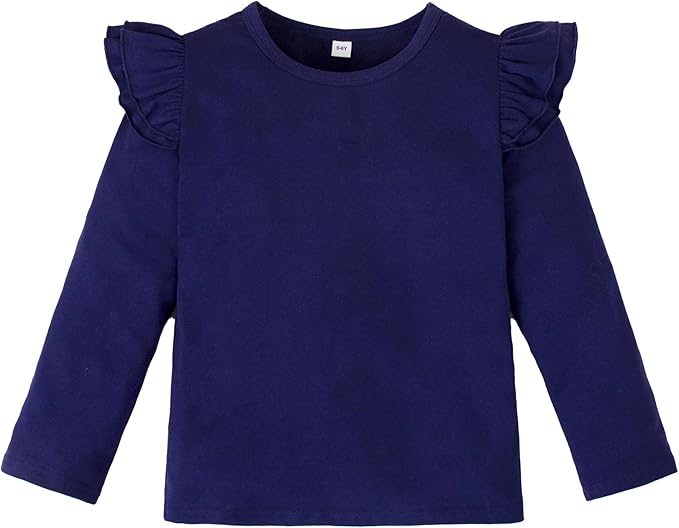 12M-14Y Toddler Baby Girls T Shirt Solid Color Blouse Ruffle Top Cotton Casual Tees Plain Shirt