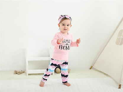 KuKitty 3Pcs Baby Girl Outfits Set Long Sleeve T-Shirt Tops Flowers Pants with Headband