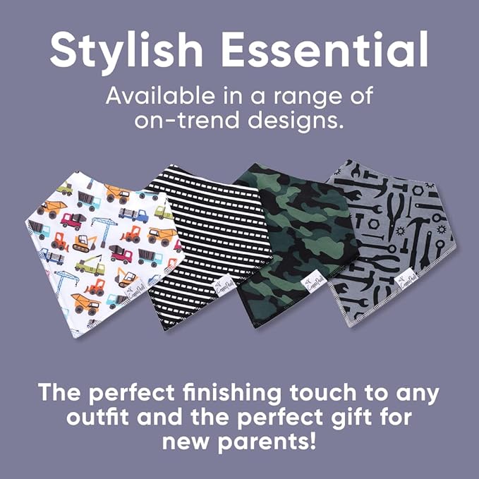 Copper Pearl 4 Pack Soft Cotton Baby Bibs for Drooling and Teething, Absorbent Drool Bibs for Baby Girl and Boy, Adjustable to Fit Newborns to Toddlers, Tons of Styles (Diesel)