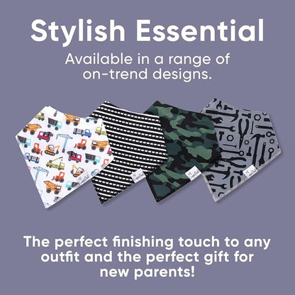 Copper Pearl 4 Pack Soft Cotton Baby Bibs for Drooling and Teething, Absorbent Drool Bibs for Baby Girl and Boy, Adjustable to Fit Newborns to Toddlers, Tons of Styles (Diesel)