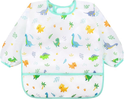 Accmor 4 Pack Long Sleeve Bibs, Baby Smock Waterproof Sleeved Bib Smock for Baby Toddler 6-36 Months