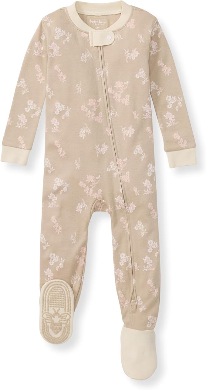 Burt's Bees Baby Baby Girls Sleeper Pajamas, 100% Organic Cotton, One-piece PJs, Diagonal Zip Up Jumpsuit, Snug Fit Footie