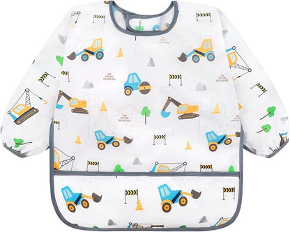 Accmor 4 Pack Long Sleeve Bibs, Baby Smock Waterproof Sleeved Bib Smock for Baby Toddler 6-36 Months