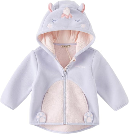 DAVE&BELLA Toddler Fleece Jacket, Baby Boys Girls Animal-shaped Hooded Zipper Long Sleeve Warm Spring Autumn Outerwear Coat
