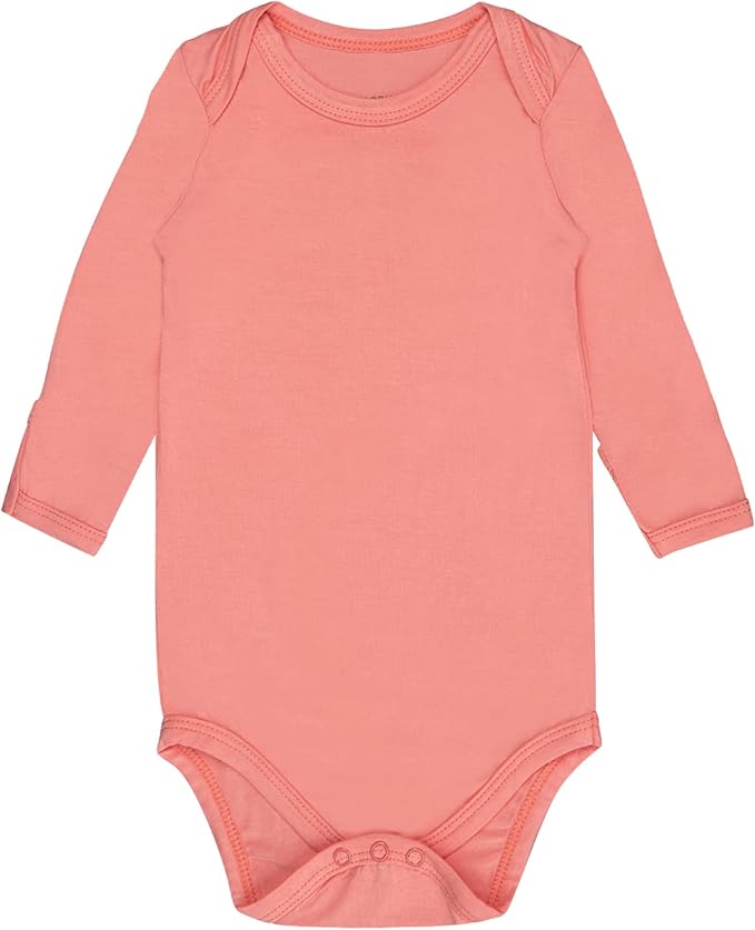 GUISBY Unisex Baby Rayon of Bamboo Snap Bodysuits, Long Sleeve with Mittens Cuffs Bodysuit