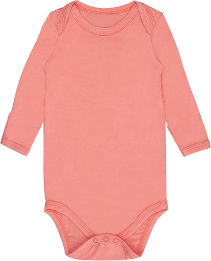 GUISBY Unisex Baby Rayon of Bamboo Snap Bodysuits, Long Sleeve with Mittens Cuffs Bodysuit