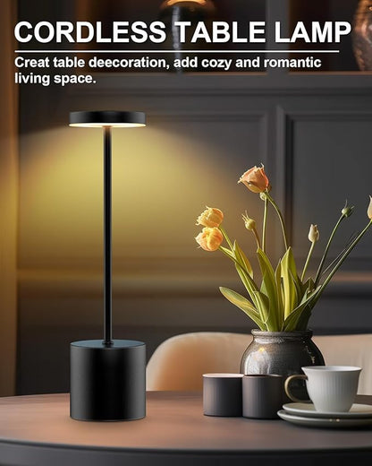 Cordless Table Lamps Rechargeable, Portable LED Desk Lamp, 5000mAh Battery Powered Wireless Table Light - 3 Color Dimmable Lighting for Restaurant Dining Patio Outdoor Bedroom(Black)
