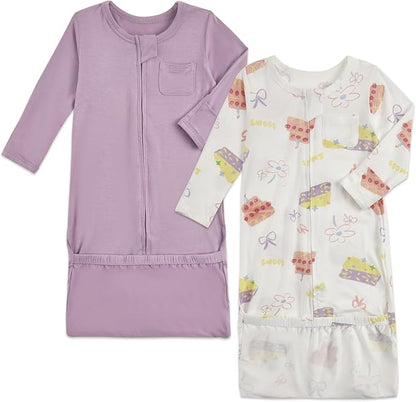 Aablexema Baby Nightgowns Rayon of Bamboo, 2Pcs Newborn Sleeper Gown with 2-way Zipper, Flip Mittens & Foot Cover