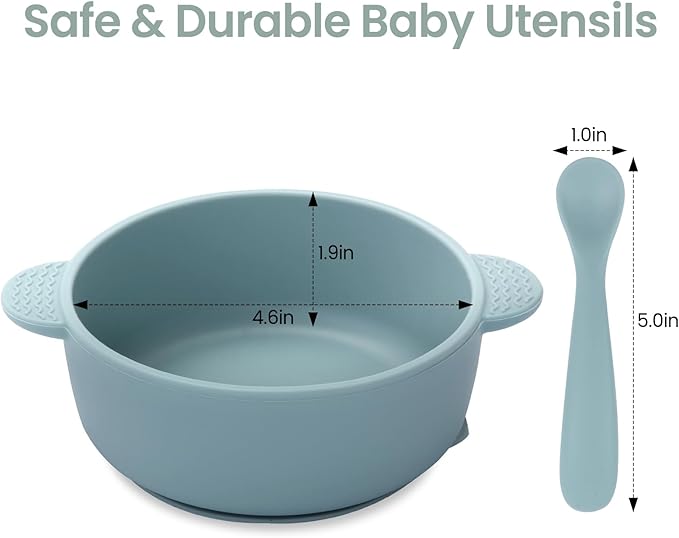 Baby Bowls with Suction and Baby Spoons Set of 3, Silicone Stay Put Bowls and Feeding Spoons for Babies Toddlers Kids, BPA Free,Microwave and Dishwasher Safe