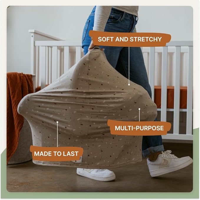 Parker Baby 4 in 1 Car Seat Cover for Girls and Boys - Stretchy Carseat Canopy, Nursing Cover, Grocery Cart Cover, High Chair Cover - “Pebble”