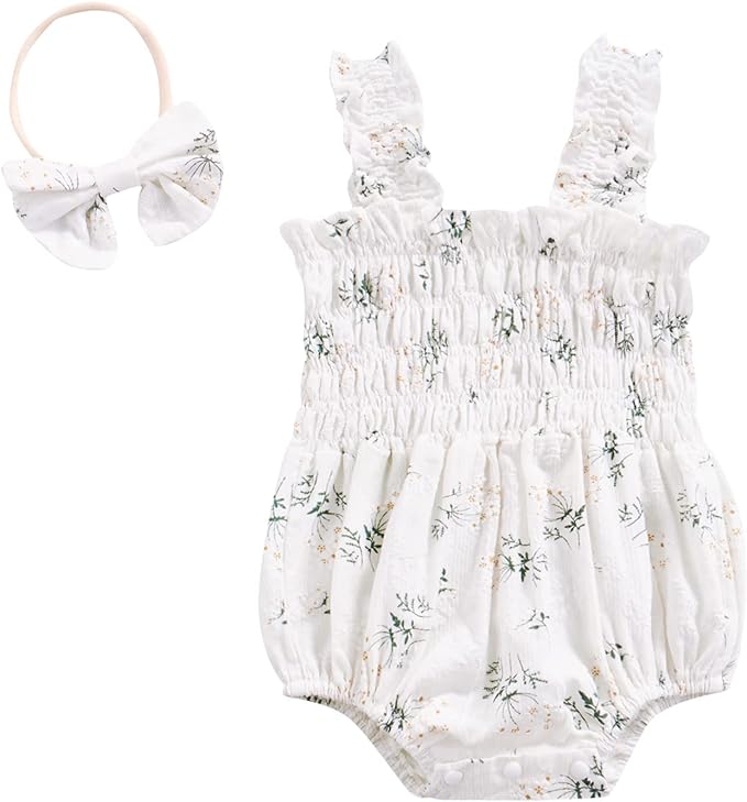 Newborn Baby Girl Bodysuit Sleeveless Halter Frill Romper One-piece Jumpsuit with Headband Summer Clothes Set