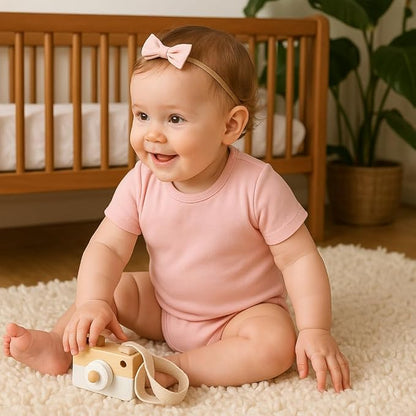 ROMPERINBOX Baby Girl Short Sleeve Onsies, 3 Pack Multi Colors Baby Bodysuit, Knitted Solid, Crew Neck 0-24 Months