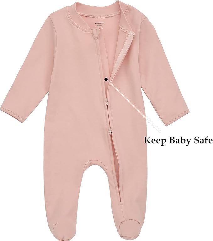 Aablexema Organic Cotton Baby Footie Pajamas with Mittens Newborn Soft Zip Sleeper