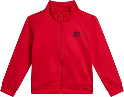 Reebok Baby Boy Pants Set - 3 Piece Tricot Fleece Jogger Pants Short Sleeve T Shirt & Track Jacket for Toddlers & Infants