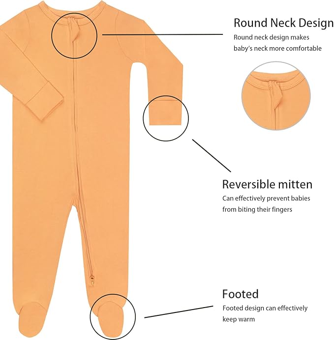GUISBY Footed Long Sleeve Baby Pajamas with Zipper Cotton Infant Sleepwear