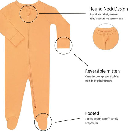 GUISBY Footed Long Sleeve Baby Pajamas with Zipper Cotton Infant Sleepwear