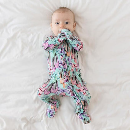 Posh Peanut Footie Pajamas for Baby Girls – Sleepers in Viscose from Bamboo with 2-Way Zipper & Ruffle Trim