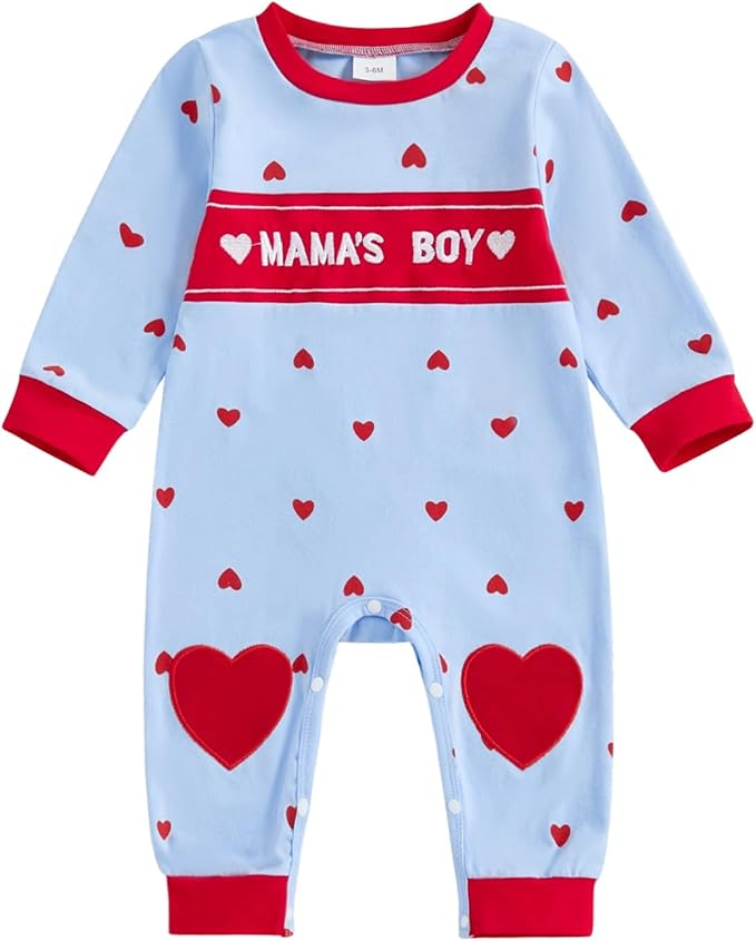 Baby Boy Valentines Outfit Newborn Long Sleeve Onesie Letter Print One Piece Jumpsuit Romper Cute Spring Clothes