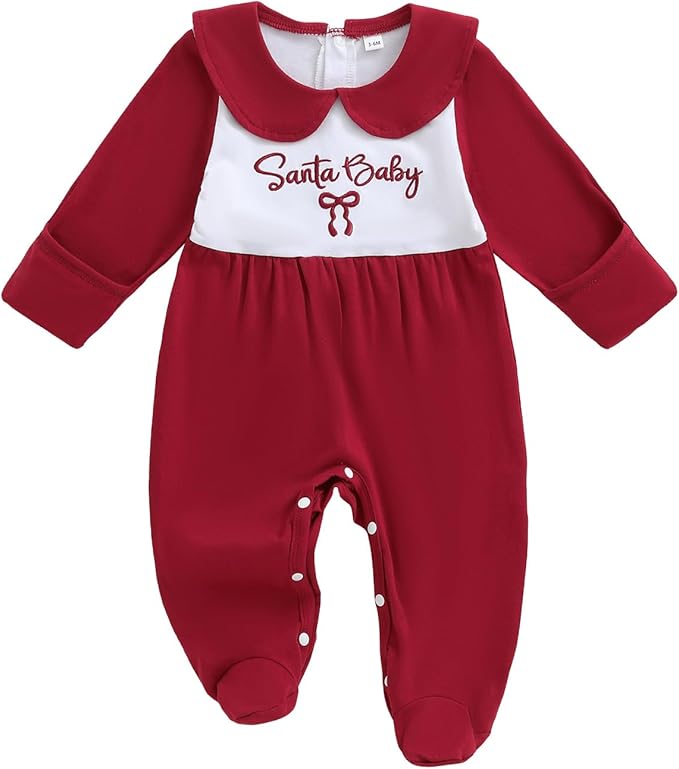 Gaono Newborn Baby Girl Romper Waffle Knit Striped Long Sleeve Doll Collar Heart Bow Jumpsuit Bodysuit Fall Winter Clothes