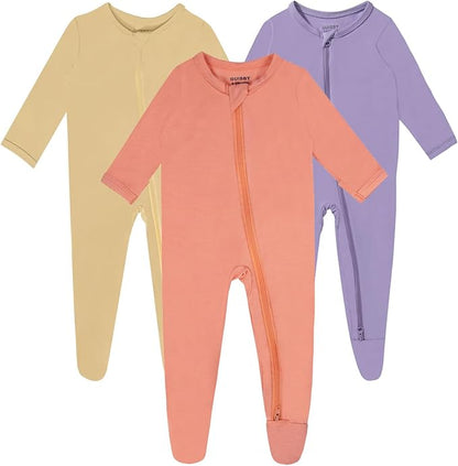 Baby Boy Footed Pajamas with Mittens,Rayon Made from Bamboo Sleepers, 2 Way Zipper Long Sleeve Pjs