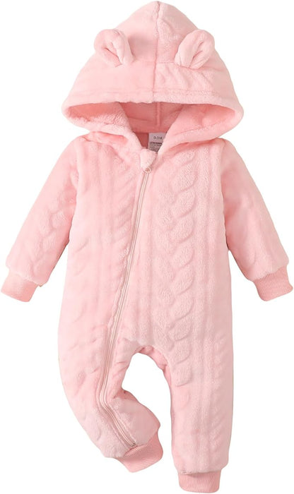 Saeaby Newborn Baby Girl Boy Clothes Fall Winter Infant Long Sleeve Fleece Jumpsuit Romper Hooded Baby Snowsuit Bear Outfit