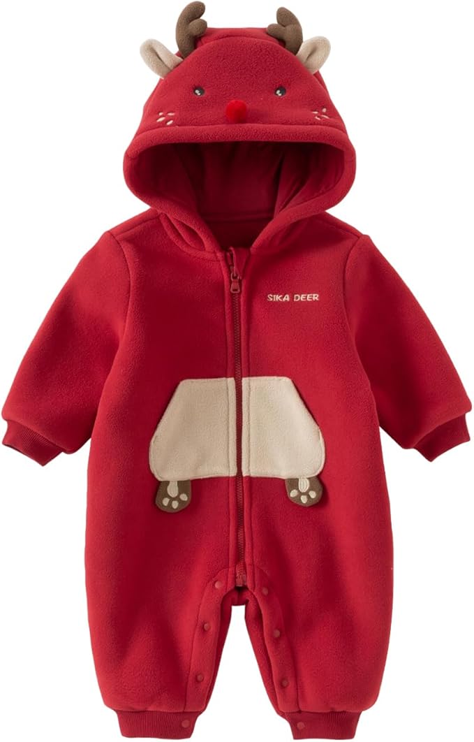 DAVE&BELLA Animal Jumpsuit for Baby Boy Girl, Hooded Winter One-Piece Romper Zip Up Fleece Infant Bodysuit with Snap Closure