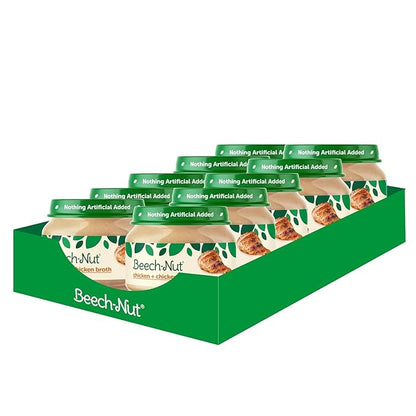 Beech-Nut Meat Baby Food Jars, Chicken & Chicken Broth Puree, 7g Protein, Stage 1 Baby Food for Babies 4 Months and Up, 2.5oz Glass Jars, 10ct