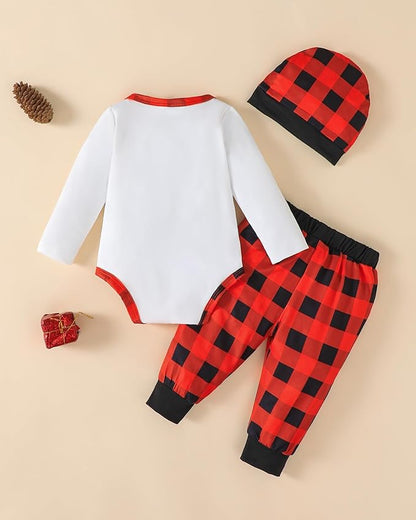 Baby Boy Clothes Infant Newborn Fall Winter Outfits Long Sleeve Letter Print Romper + Hat + Pants Set
