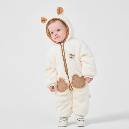 JiAmy Baby Fleece Snowsuit Newborn Hooded Winter Outfits Infant Boys Girls Hooded Zipper Jumpsuit Romper