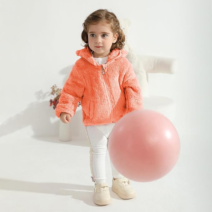 Baby Toddler Boys Girls Fleece Jacket with Hood Zip Up Cute Bear Coats for Infant Boys Girls Fuzzy Jacket with Ear 1-5T