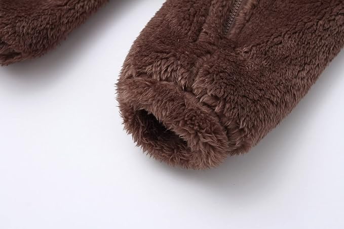 Baby Furry Jumpsuit Infant Bear Onesies Zipper Long Sleeve One-Piece Romper Hoodie Baby Outwear Snowsuit