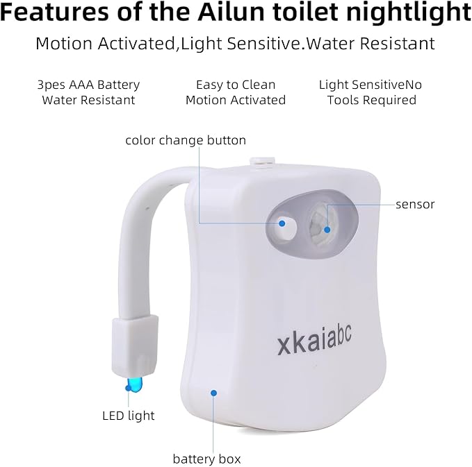 Toilet Light, Motion Sensor Night Light, Led Lights Inside Toilet Motion Sensor, Bathroom Night Light 8 Colors Motion Activated, Led Lights for Kids Bathroom Decor