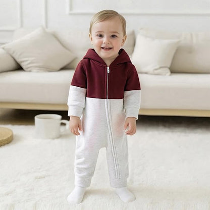 Newborn Baby Boy Fall Outfit Romper Long Sleeve Hooded Contrast Color Zipper Onesie Jumpsuit Bodysuit Infant Clothes
