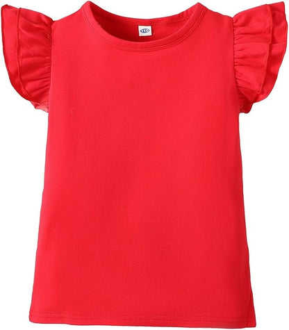12M-14Y Toddler Baby Girls T Shirt Solid Color Blouse Ruffle Top Cotton Casual Tees Plain Shirt