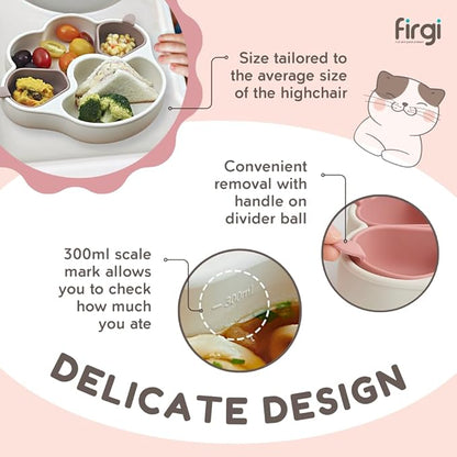 MEOW Taupe Brown Divided Silicone Baby Toddler Suction Plates Non-Slip Silicon Plates Led Weaning Supplies BPA Free Toddler Travel Non-Toxic Kids with Suction