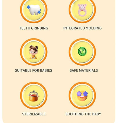 Baby Bear Teething Ring Rattle, Soft Silicone Teether Toy, Brown + Gray