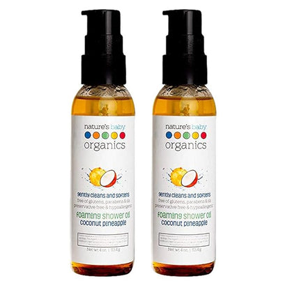 Nature's Baby Gentle Cleansing Bath & Shower Oil Combination For Mom and Baby, Formulated for Dry & Sensitive Skin, No Sulfate, DEA, Preservatives or Paraben, Coconut Pineapple, 4 Oz (2-Pack)