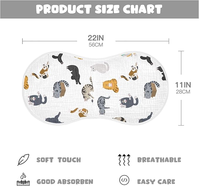 vvfelixl Muslin Burp Cloths Cartoon Cat Baby Washcloths for Baby Girl Boys 2 Pack