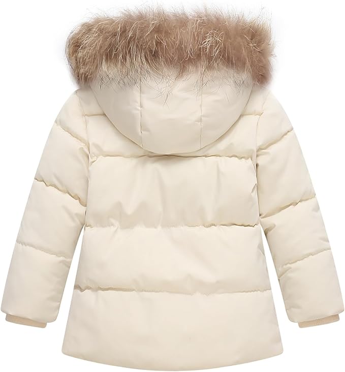 Kids Girls Winter Fleece Lined Puffer Jackets Fur Collar Hooded Parka Snow Coats