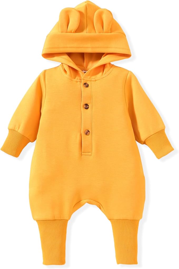 Unisex Baby Hooded Jumpsuit Infant Boy Girl Long Sleeves Romper Fall Winter Spring Outfits Preemie-18 Months