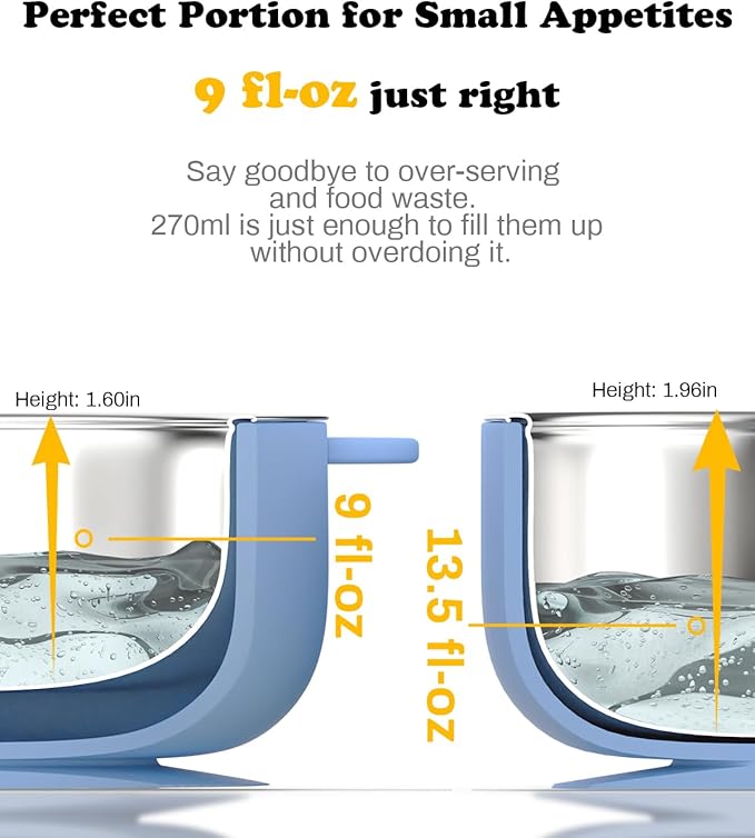 Toddler Feeding Suction Bowls and Utensils Set, 2-in-1 Stainless Steel 304 Kids Bowl & Silicone Suction Baby Bowl with Spoons and Forks, First Self-feeding Training Set, Ocean Explorer