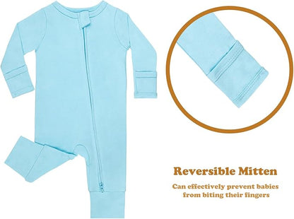 GUISBY Cotton Sleepers Footless Pajamas with Zipper and Mittens Long Sleeve Rompers for Baby