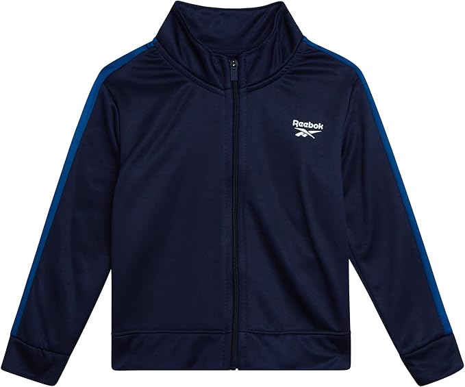 Reebok Baby Boy Pants Set - 3 Piece Tricot Fleece Jogger Pants Short Sleeve T Shirt & Track Jacket for Toddlers & Infants