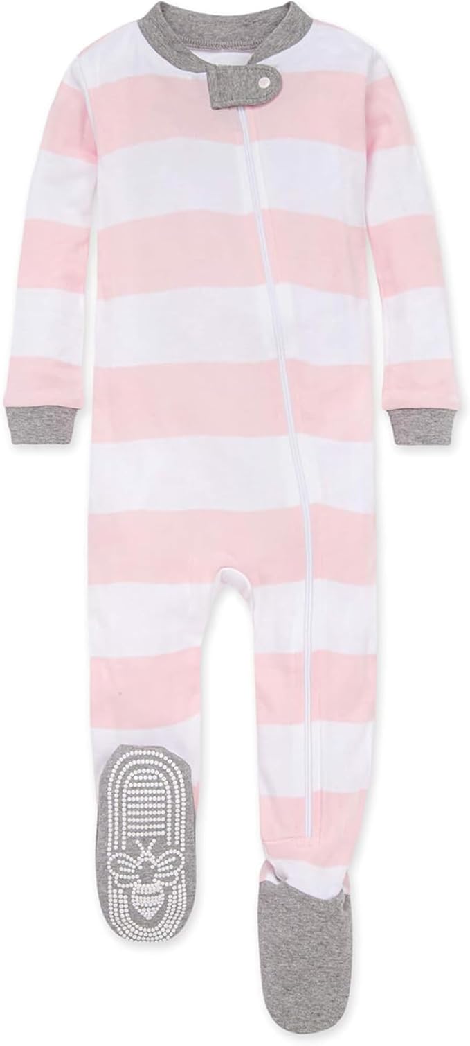Burt's Bees Baby Baby Girls Sleeper Pajamas, 100% Organic Cotton, One-piece PJs, Diagonal Zip Up Jumpsuit, Snug Fit Footie