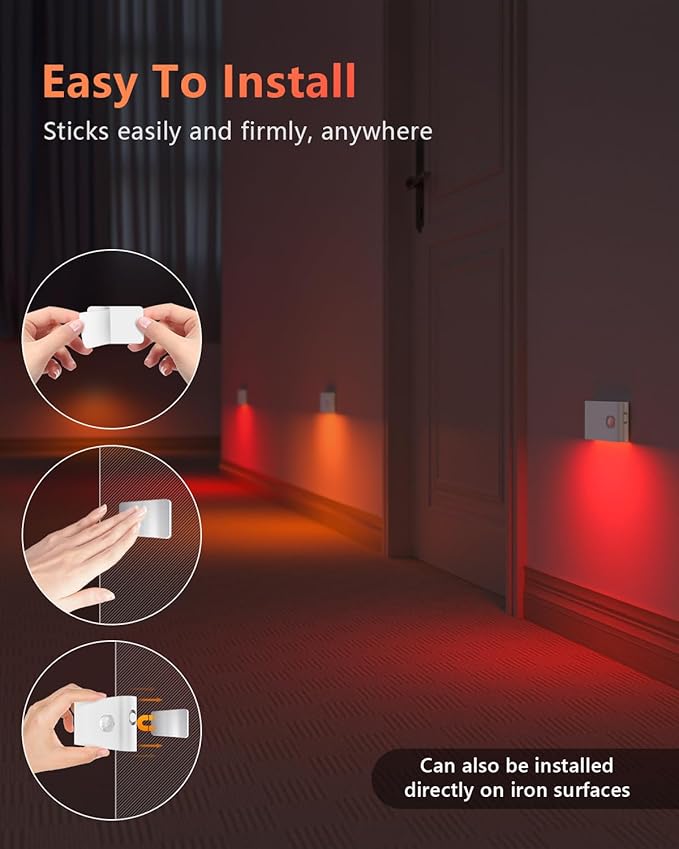 WILLED Stair Lights Indoor, RGB & Warm White Motion Sensor Night Light, Color Changing Motion Sensor Light Indoor, Rechargeable Night Light for Stair,Hallway,Bathroom,Cabinet,Closet,Kitchen,6 Pack