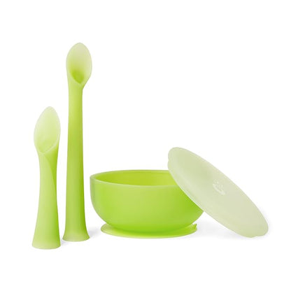 Olababy 3 Piece Parent Led and Baby Led Weaning First Feeding Set, Includes Training Spoon, Feeding Spoon and Suction Bowl with Lid