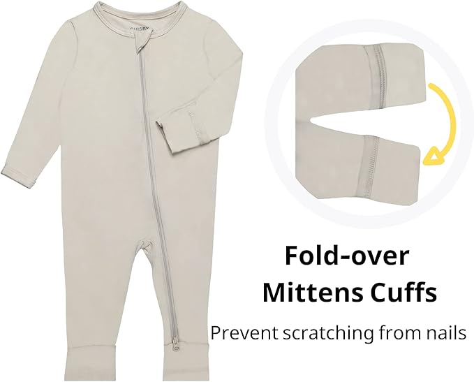 GUISBY Baby Footless Rompers, Rayon Pajamas 2 Way Zipper with Long Sleeve Sleeper