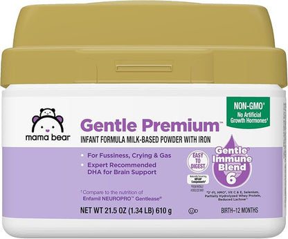 Amazon Brand - Mama Bear Gentle Premium Baby Formula Powder, DHA for Brain Support, Gentle Immune Blend 6, 2'FL HMO, For Fusiness, Crying & Gas, 21.5 oz, 1.34 pound (Pack of 1)