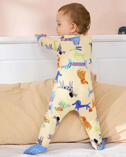 Bamboo Viscose Baby Convertible Footie Pajama, Zipper Pajamas for Baby Boys & Girls, Sleep & Play Footed Pjs